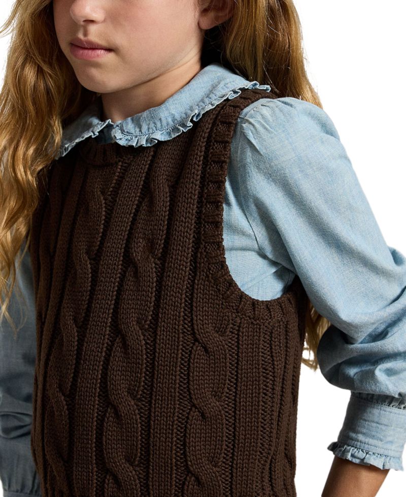 Girls' 7-16 Cable-Knit Cotton Sweater Vest