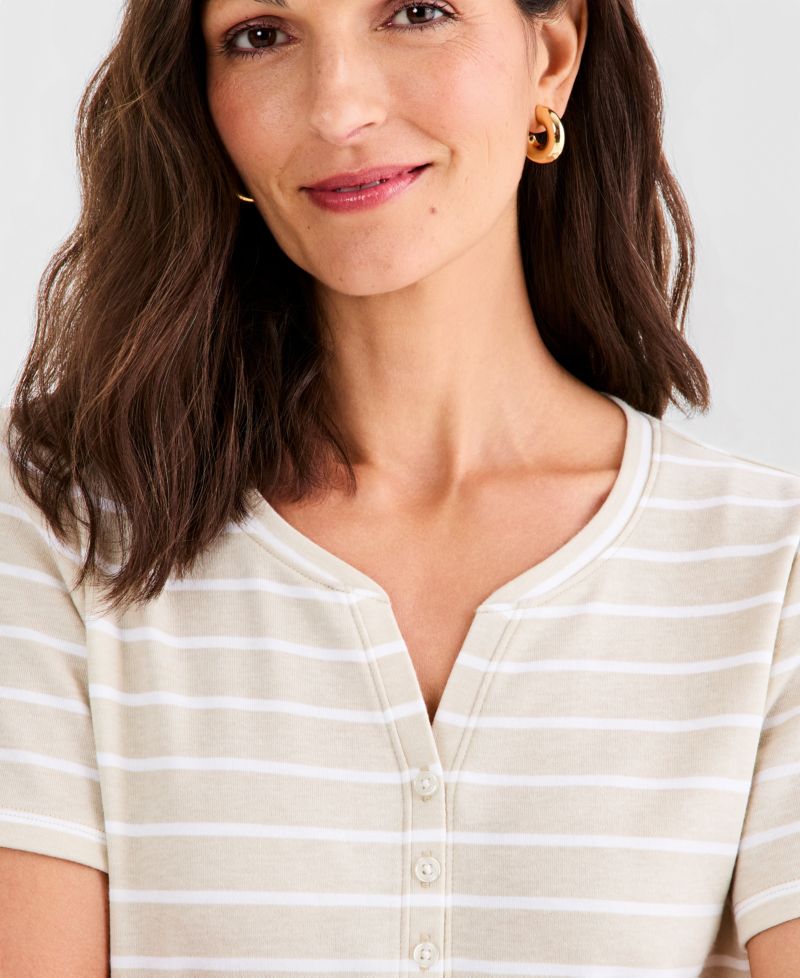 Petite Henley Neck Clover Stripe Top