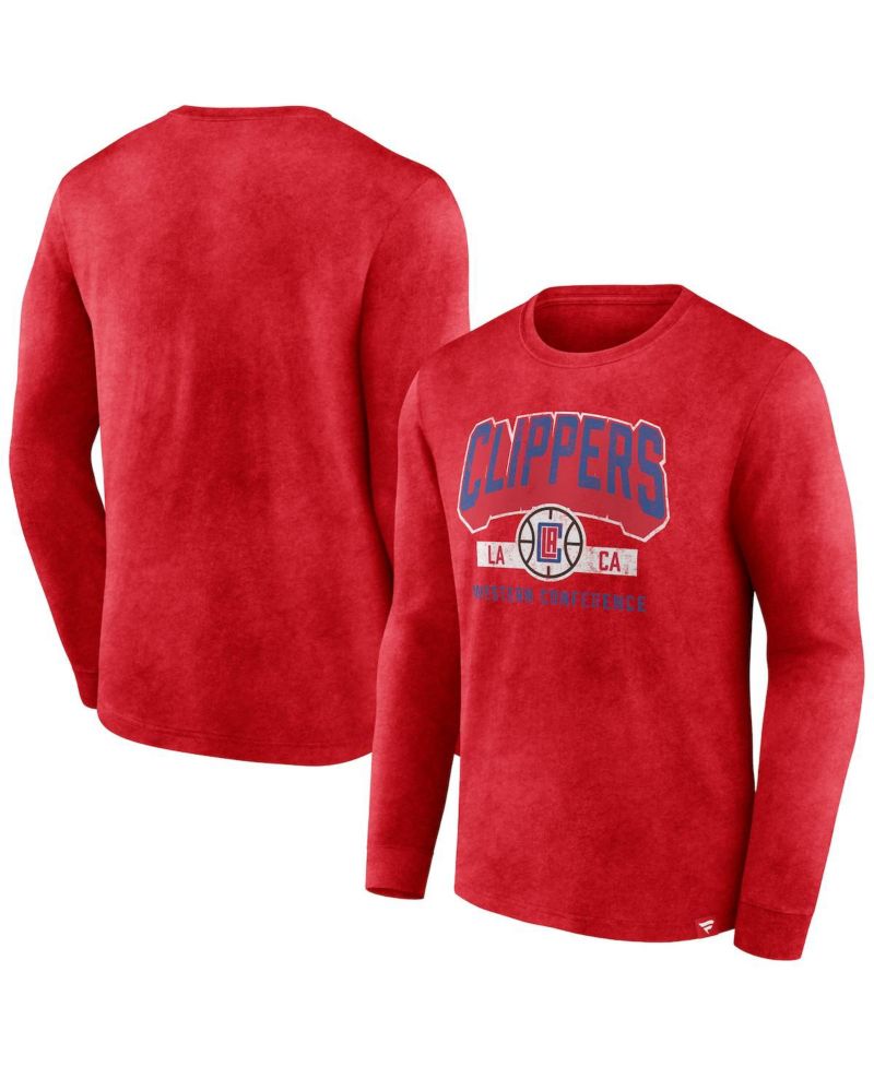 Men's Heather Red LA Clippers Front Court Press Snow Wash Long Sleeve T-Shirt