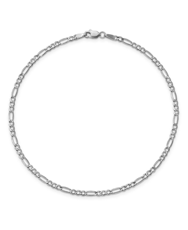 Figaro Chain Anklet in 14k White Gold