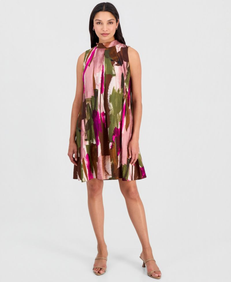 Women's Printed Mock-Neck Sleeveless A-Line Dress