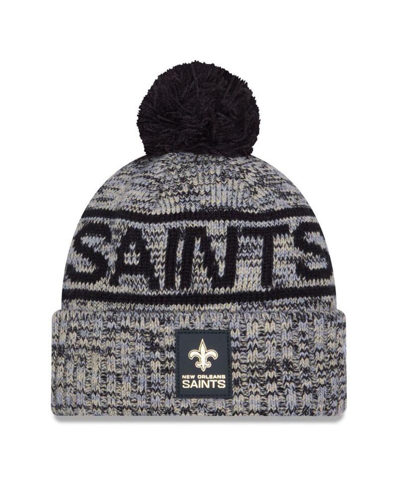 Men's Black New Orleans Saints 2025 Sideline Cold Weather Cuffed Knit with Pom Hat