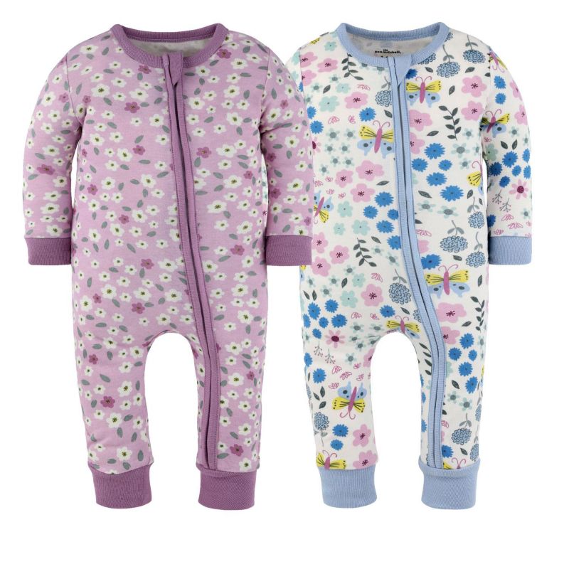 Baby Girls Blissful Florals Cotton Footless Pajamas for Girls, 2 Pack