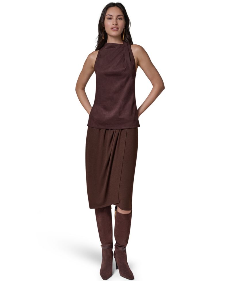 Women's Cowl Neck Mixed-Media Dressy Sleeveless Tank Top