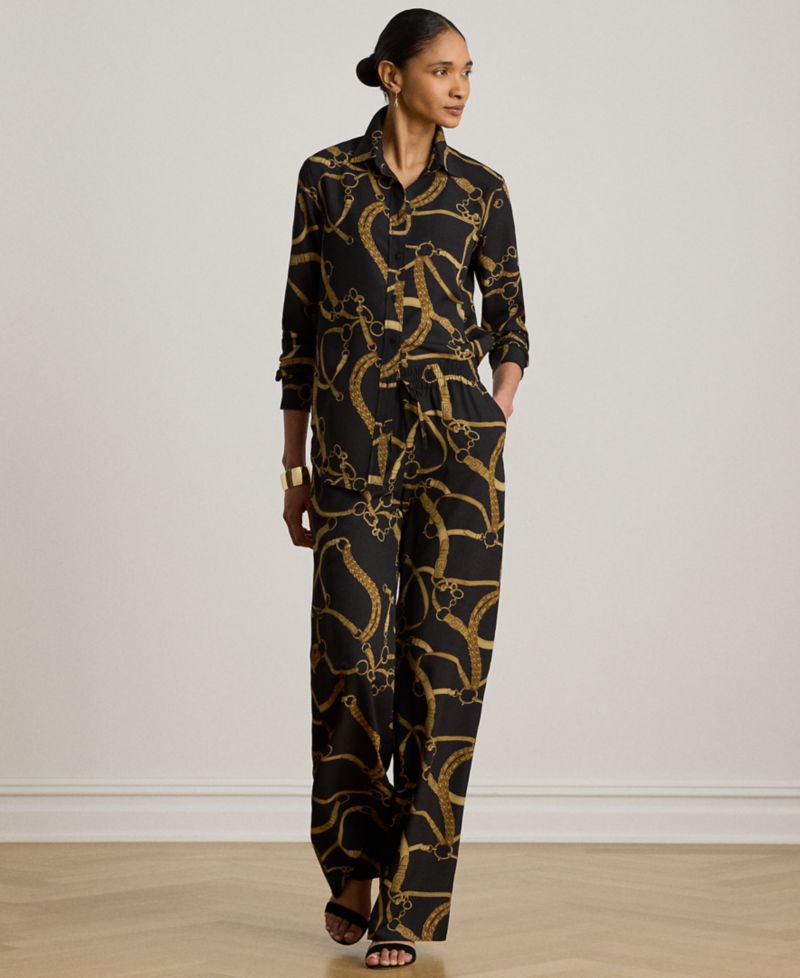 Petite Classic-Fit Belting-Print Crepe Shirt