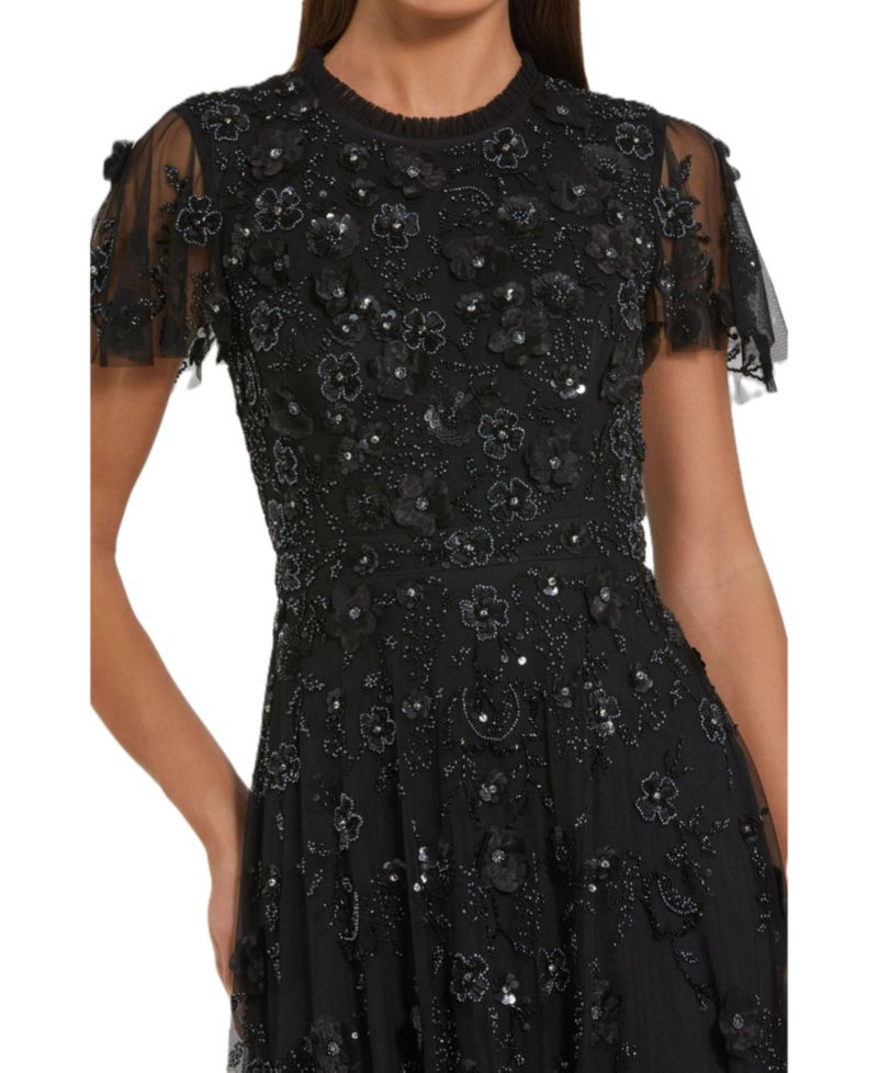 Women's Embellished High Neck Cap Sleeve A Line Dress