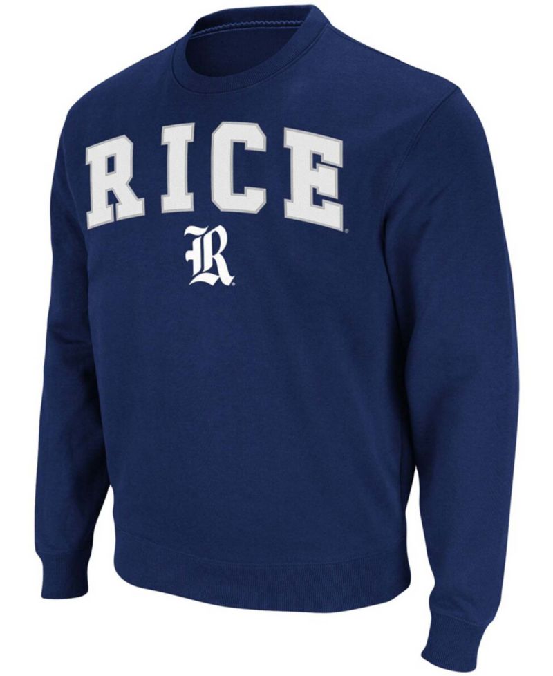 Men's Navy Rice Owls Arch & Logo Tackle Twill Pullover Sweatshirt