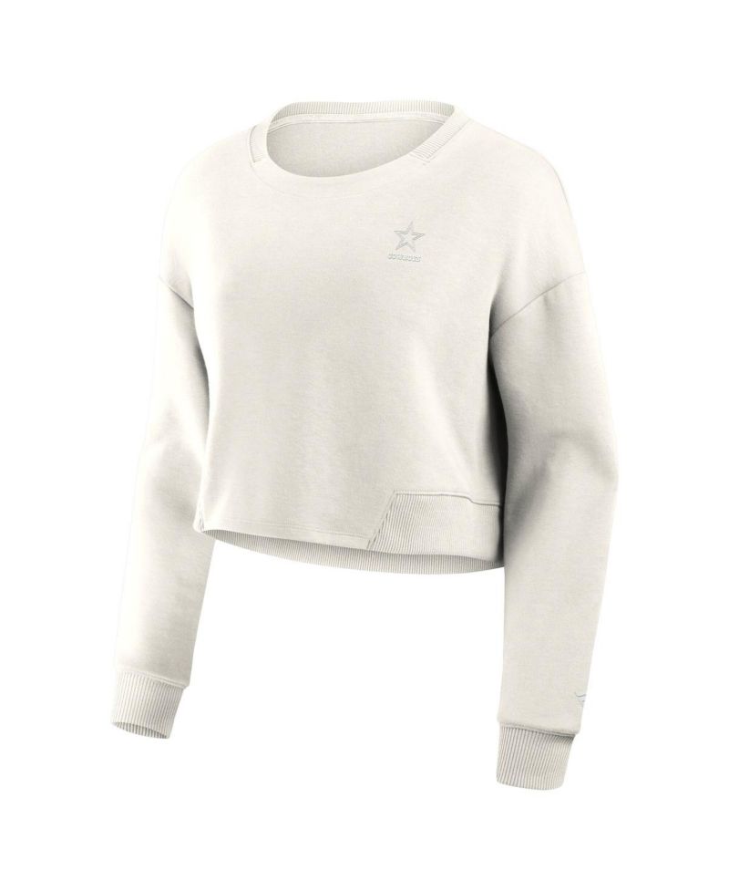 Women's Cream Dallas Cowboys Studio Tri-Blend Cropped Pullover Sweatshirt