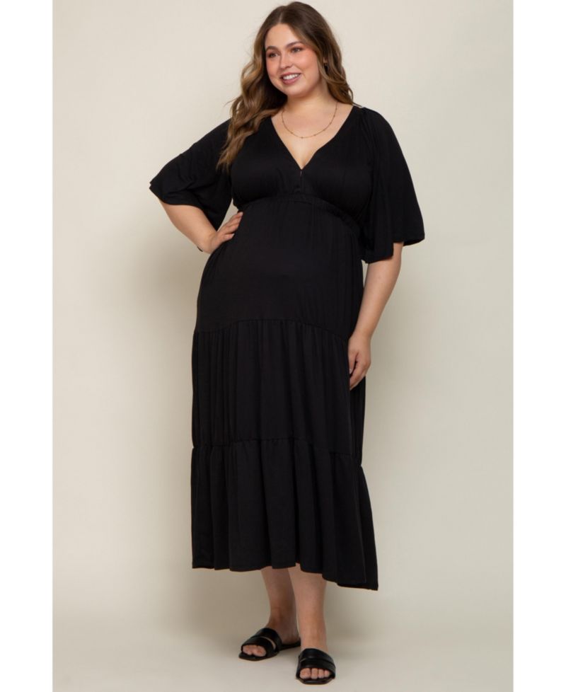 Women's Maternity Deep V-Neck Tiered Maxi Dress