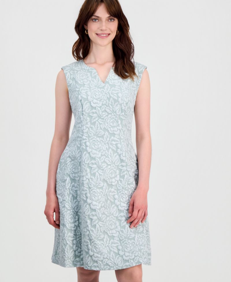 Women's Floral-Jacquard Notch-Neck Dress