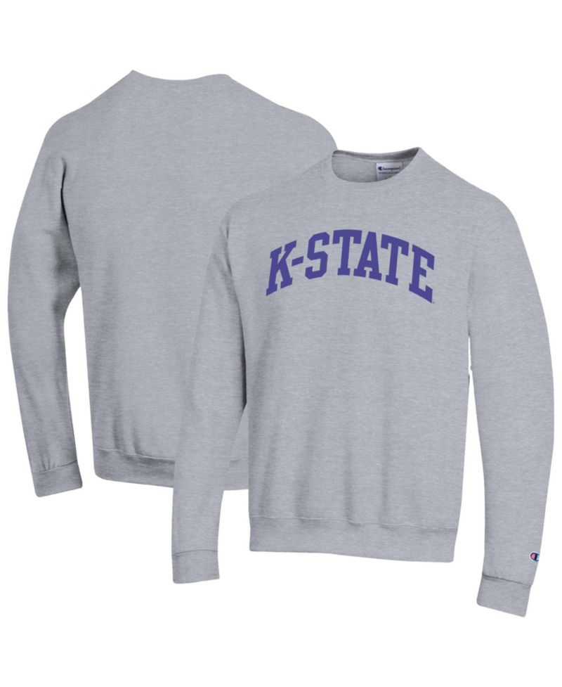 Men's Heather Gray Kansas State Wildcats Basic Arch Fleece Pullover Sweatshirt