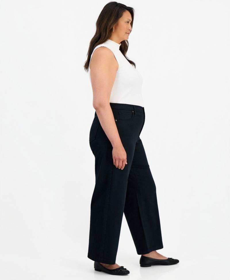 Petite High-Waist Wide-Leg Cotton-Blend Pants
