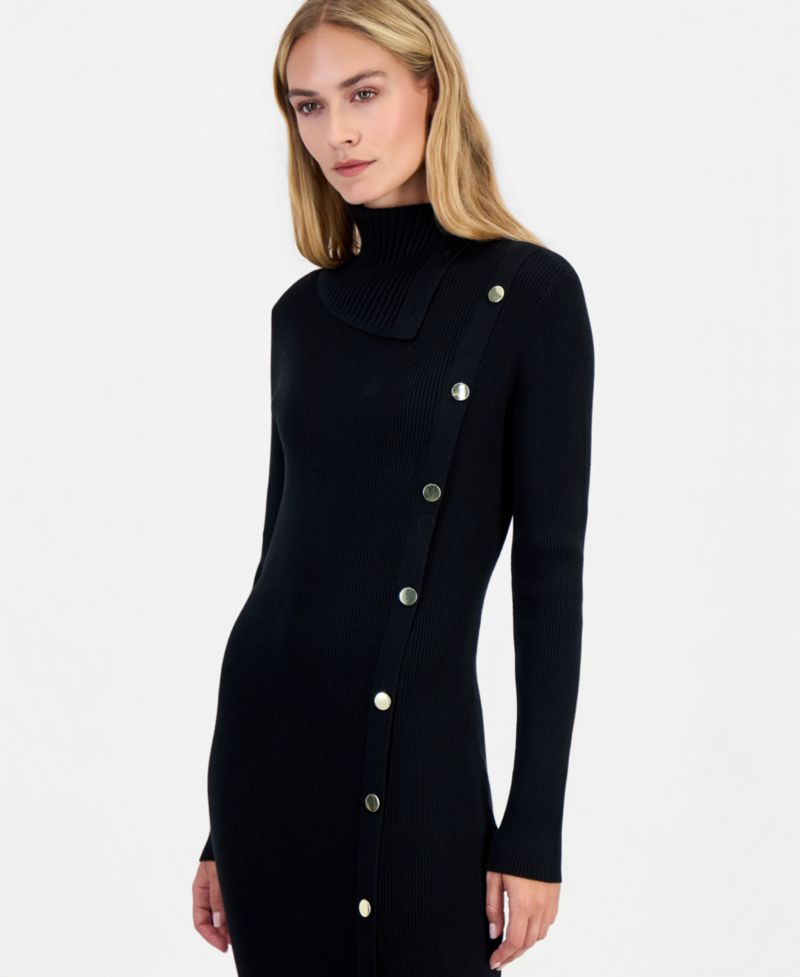 Women's Long-Sleeve Mock-Neck Oversized-Collar Dress