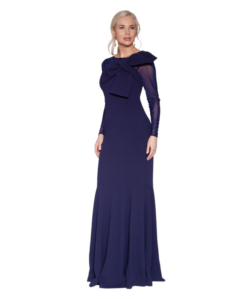 Women's Bow Long-Sleeve Mesh Gown