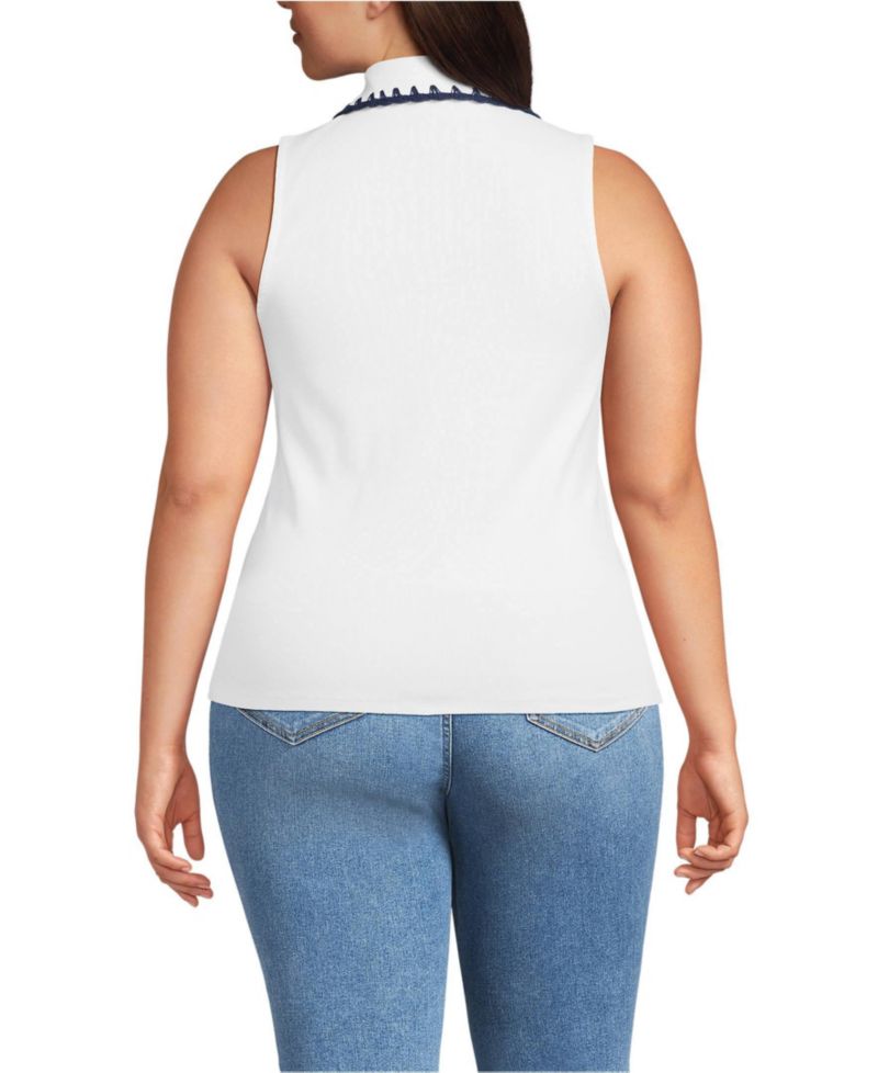 Plus Size Sleeveless Micro Rib Polo