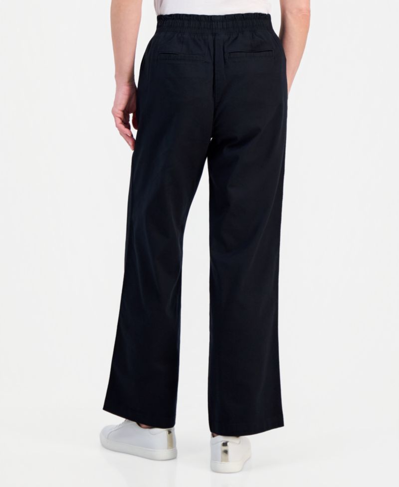 Petite Twill-Tape Wide-Leg Pull-On Pants