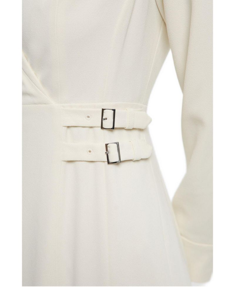 Women's Crepe Buckle Waist Midi Shirt Dress