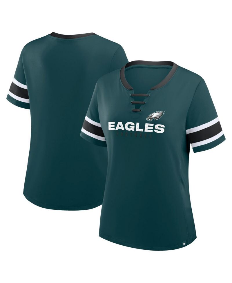 Women's Midnight Green Philadelphia Eagles Plus Size Red Zone Athena Lace-Up V-Notch Neck T-Shirt