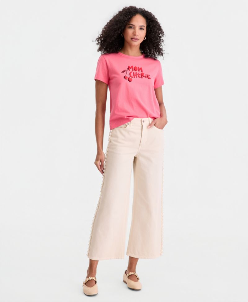 Women's High-Rise Cropped Faux-Pearl-Trim Jeans