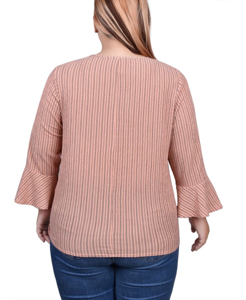 Plus Size 3/4 Bell Sleeve Textured Knit Top