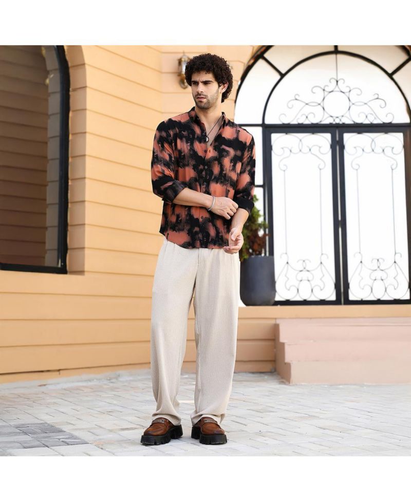 Men's Obsidian Black & Sienna Brown Smudged-Block Regular Shirt