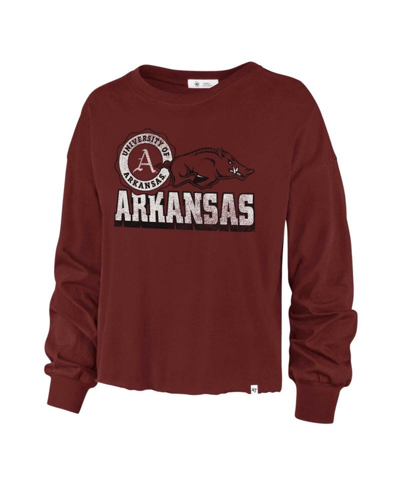 Women's Cardinal Distressed Arkansas Razorbacks Bottom Line Parkway Long Sleeve T-shirt