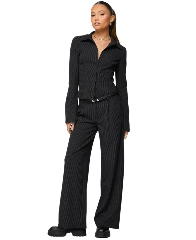 Women's Pinstripe Tailored Straight Leg Pants