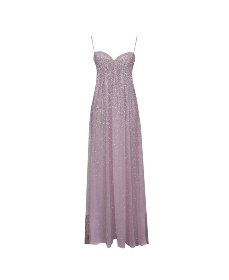 Women's Wallie Pink Rhinestone Embellished Mesh Backless Gown