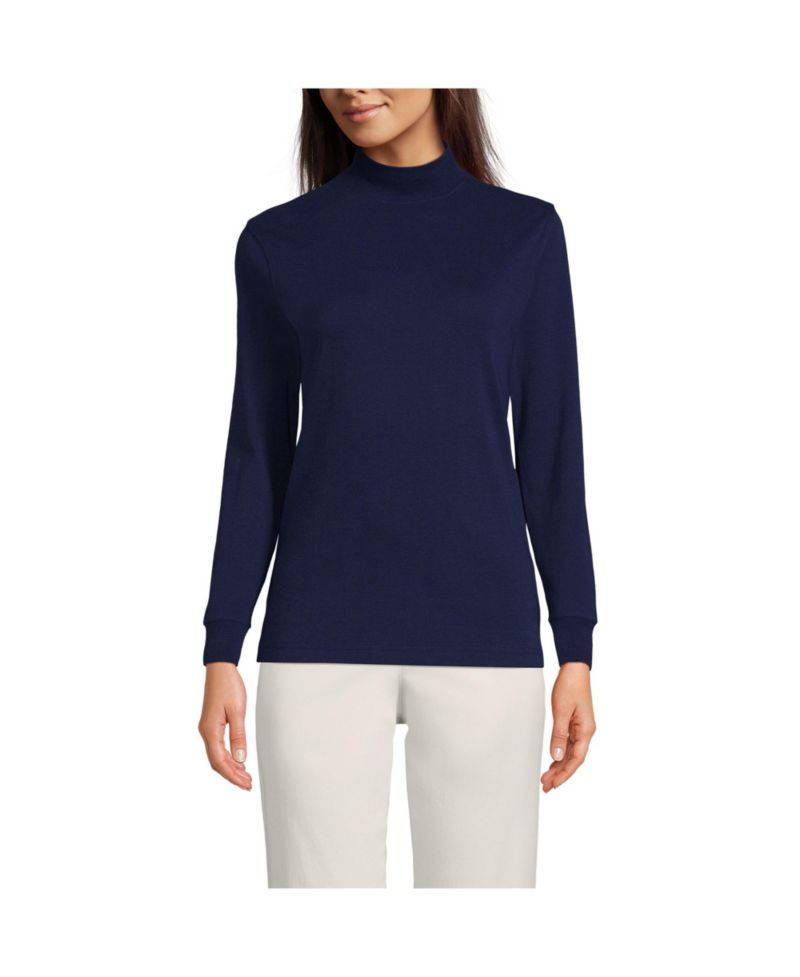 Women's School Uniform Tall Relaxed Cotton Long Sleeve Mock Turtleneck