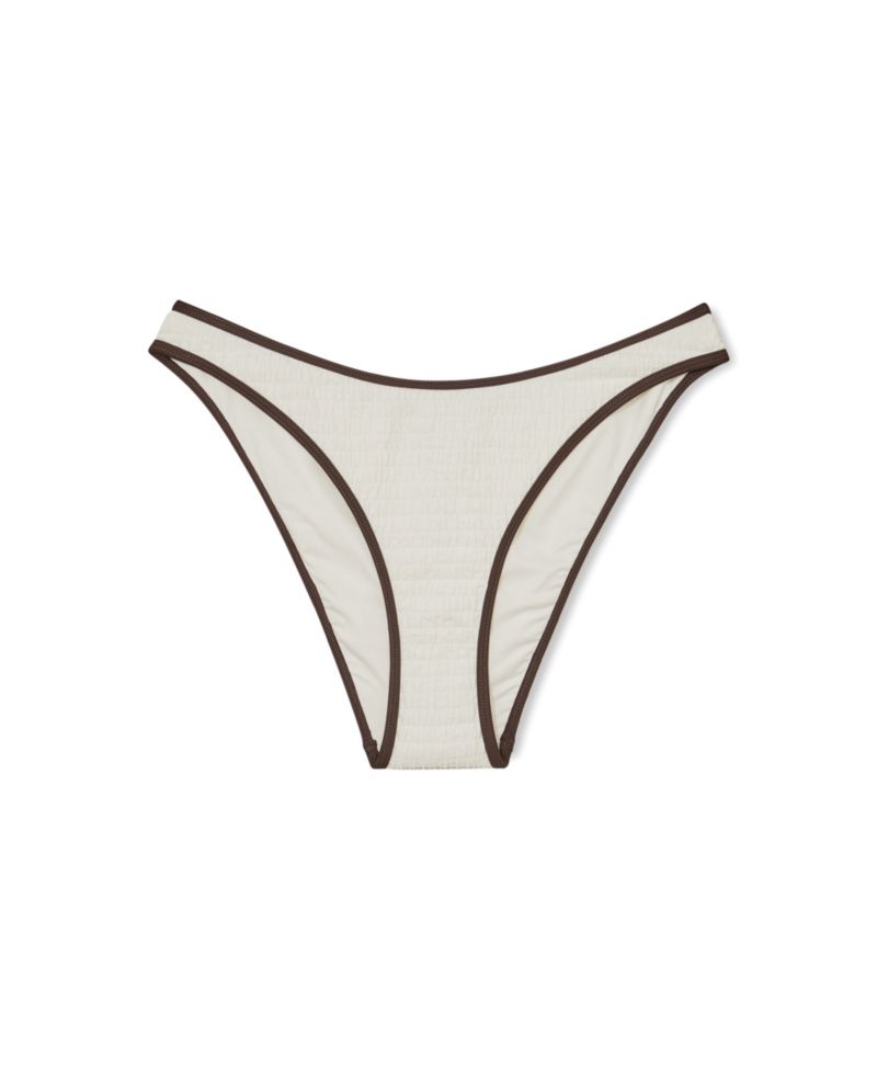 Women's Johannah Tipped Shirred Mid-Rise High-Leg Bikini Bottoms
