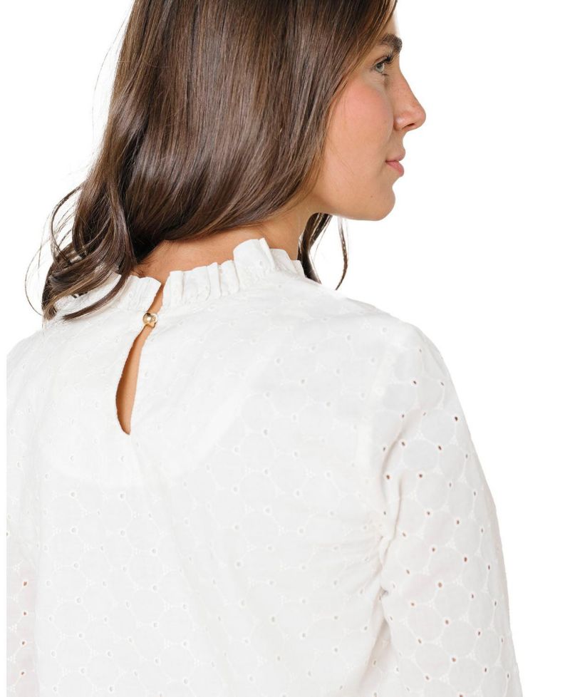 Women's Hope and Henry Organic Ruffle Neck Eyelet Top