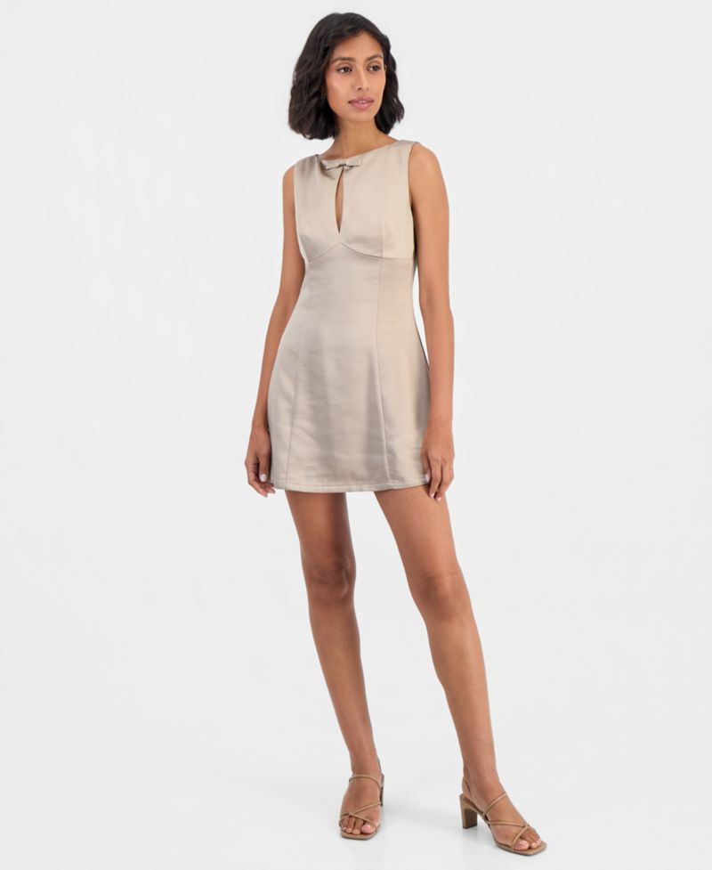 Women's Celeste Bow Front Satin Keyhole Cutout Mini Dress