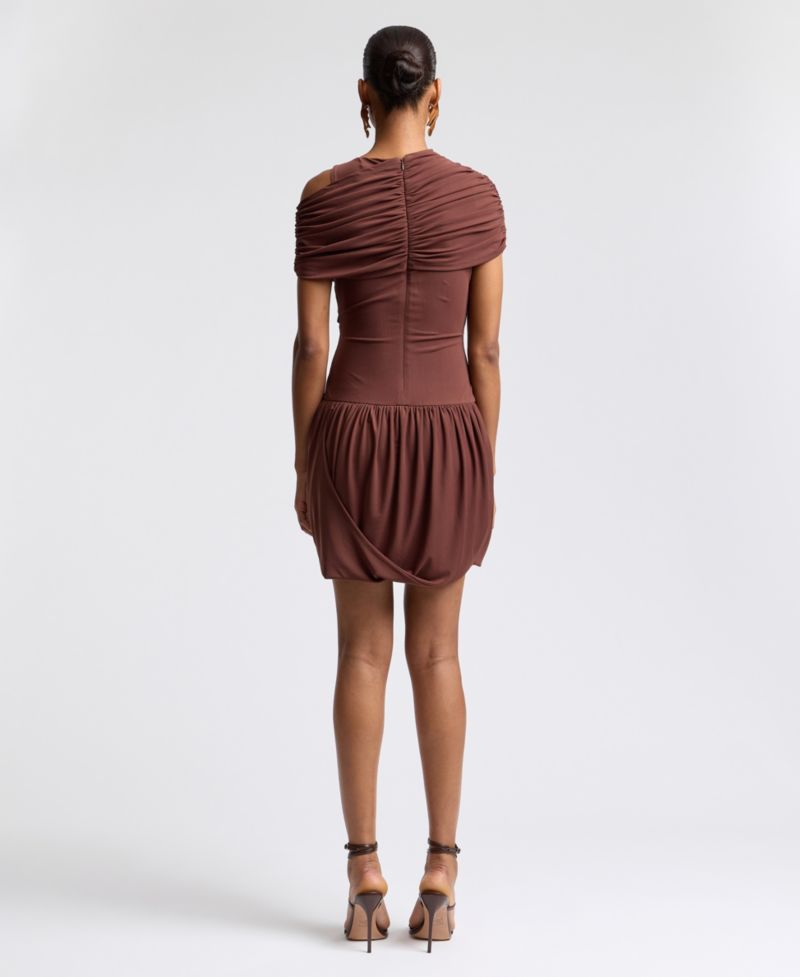 Women's Draped Mesh One Shoulder Mini Dress