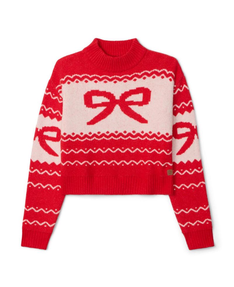 Women's Bow Cropped Christmas Sweater