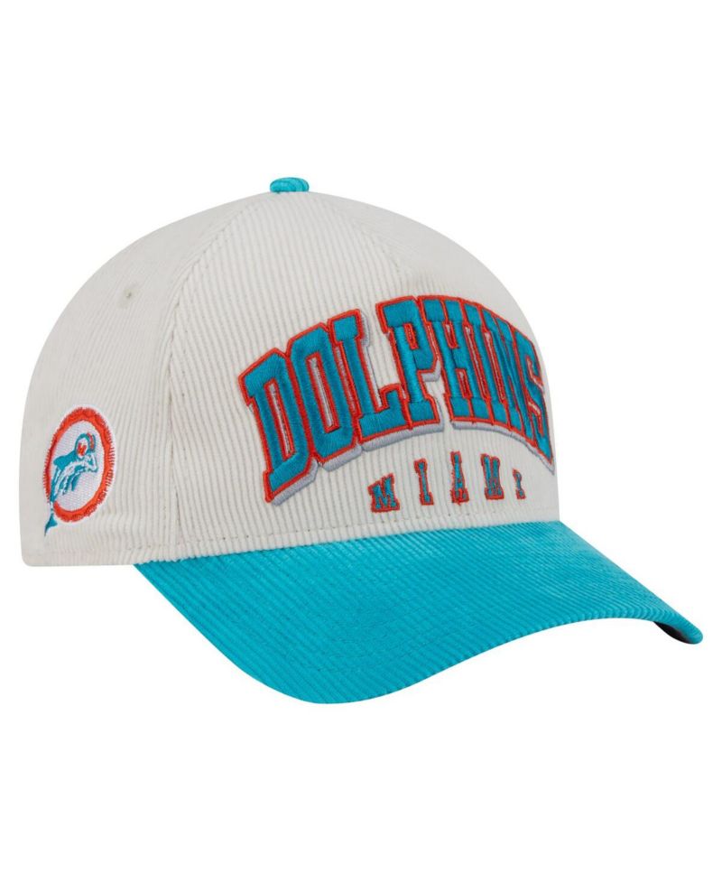 Men's Cream/Aqua Miami Dolphins Throwback Two-Tone Sided Corduroy 9FORTY A-Frame Adjustable Hat