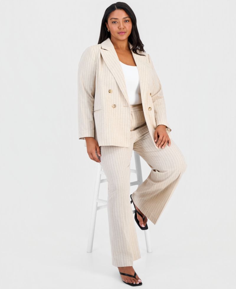 ASL Plus Size Pinstripe Double-Breasted Blazer