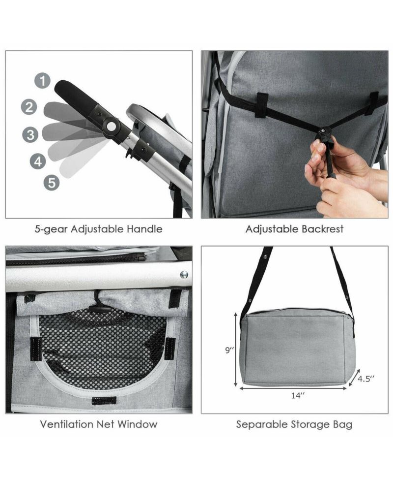 Folding Aluminum Infant Bassinet Reversible Baby Stroller