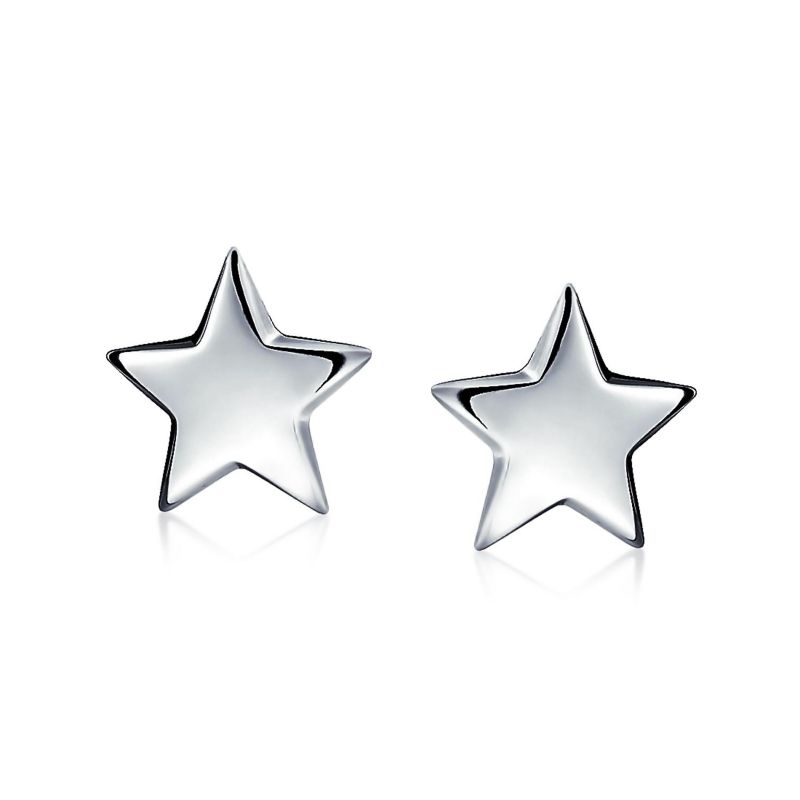 Patriotic Celestial Rock Puff Star Stud Earrings .925 Sterling Silver