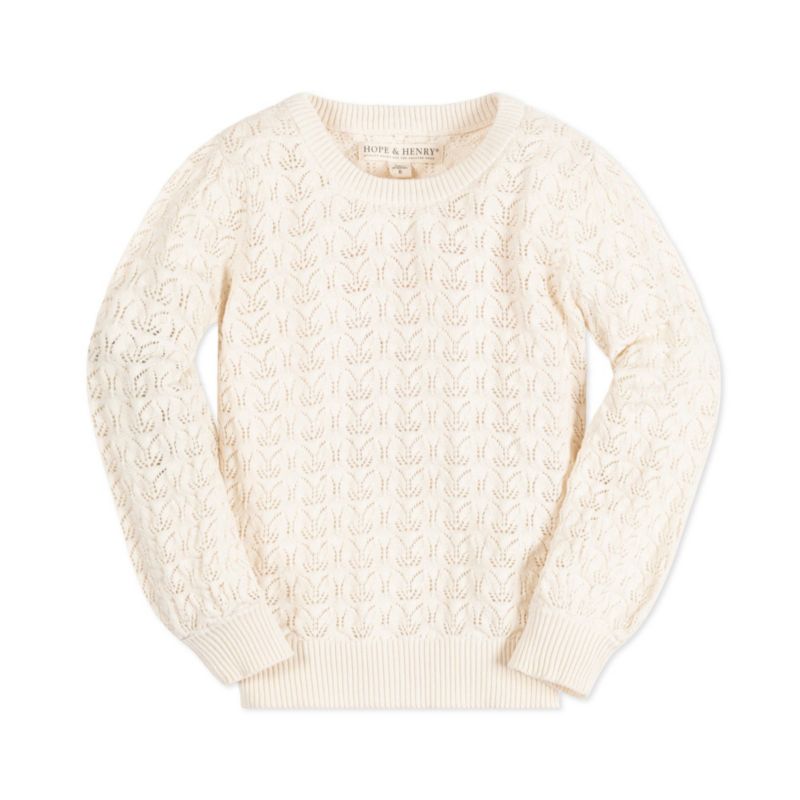 Baby Girls Hope and Henry Long Balloon Sleeve Pointelle Pullover Sweater