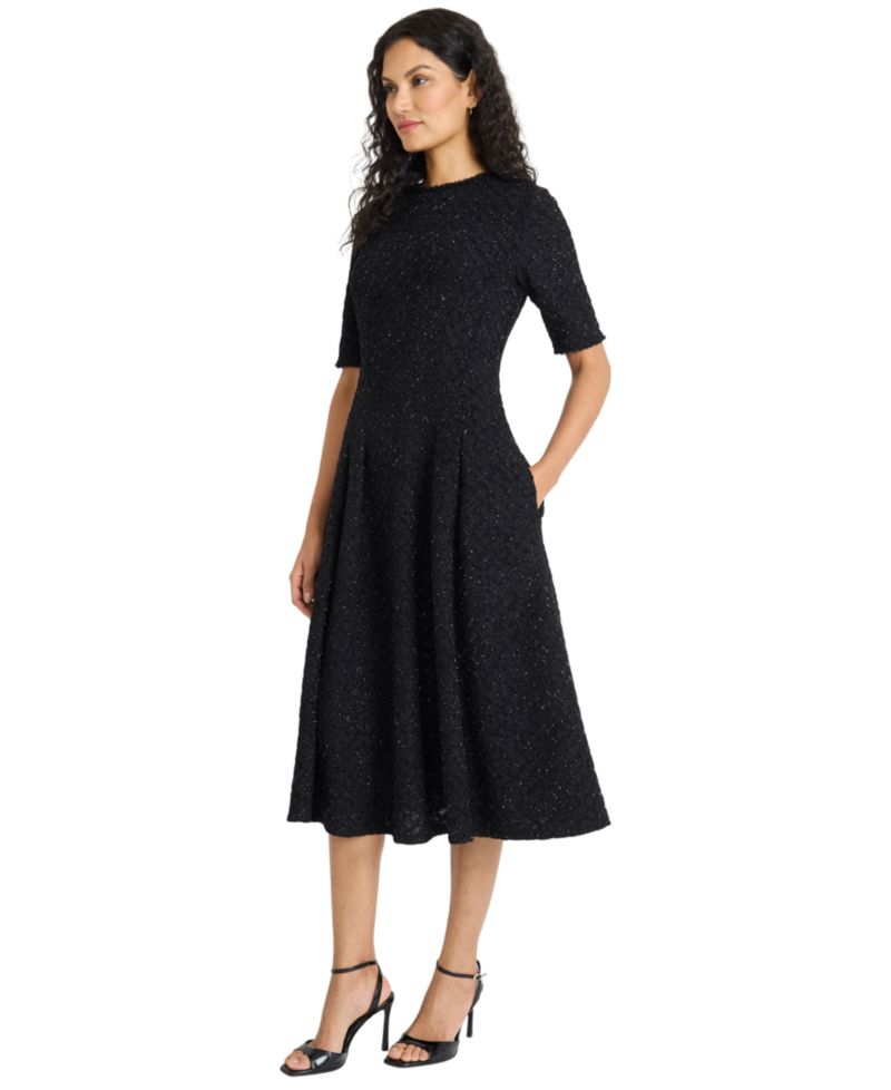 Women's Crew Neck Metallic Midi Dress