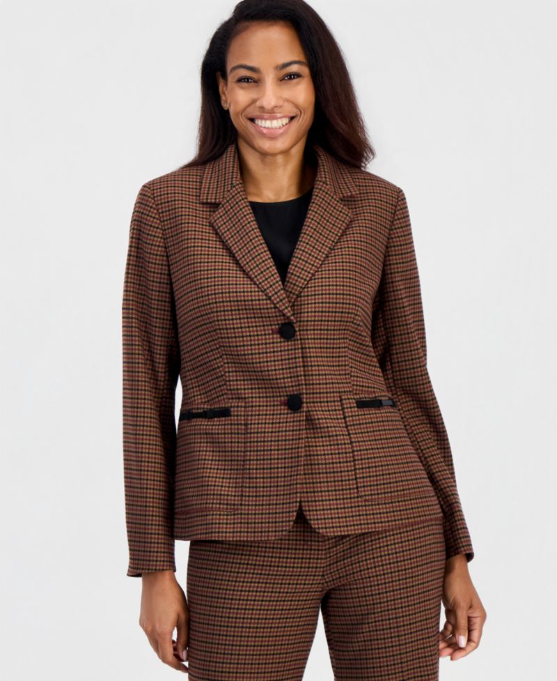 Women's Plaid Notch-Collar Patch-Pocket Blazer