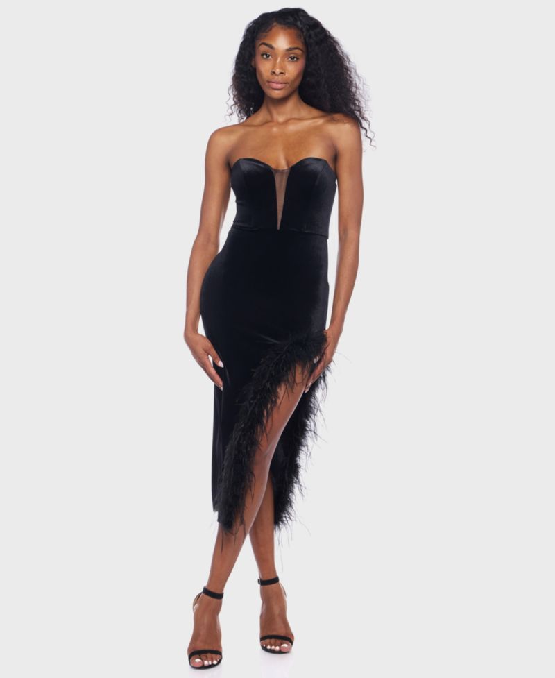 Junior's Strapless Midi Feather Dress