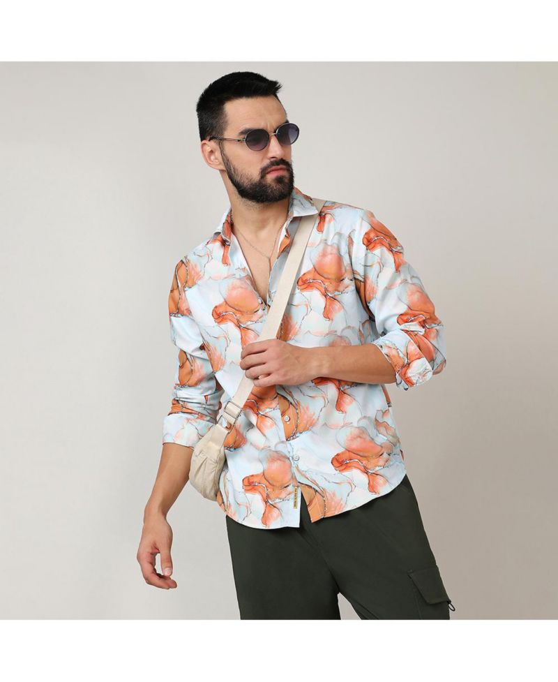 Men's Sienna Brown & Light Blue Marble Shirt