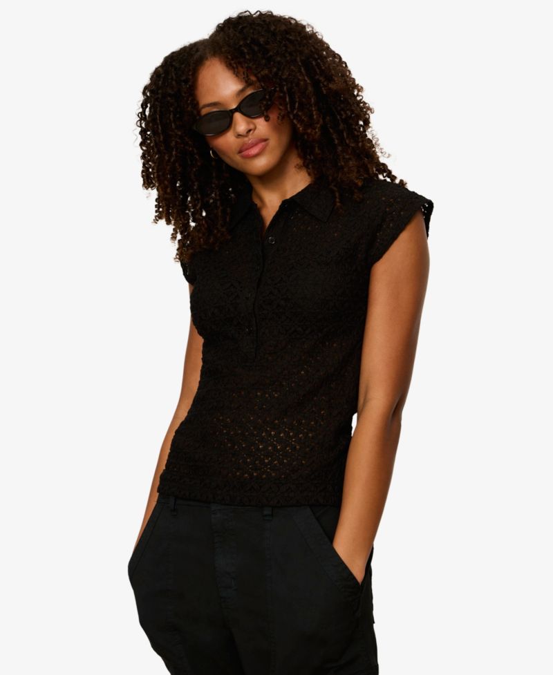 Women's Lace Muscle Sleeveless Collared T-Shirt