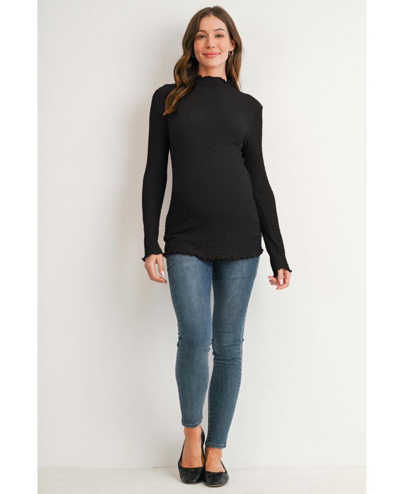 Maternity Textured Mock Neck Long-Sleeve Top