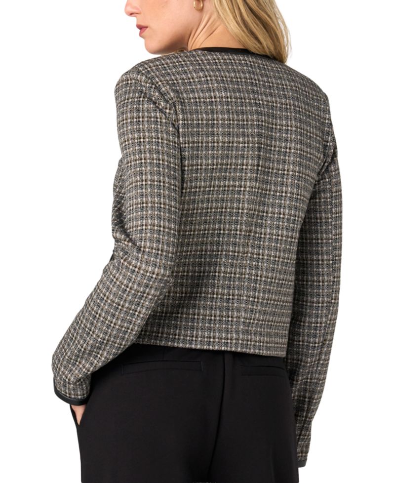 Petite Cropped Collarless Plaid Blazer