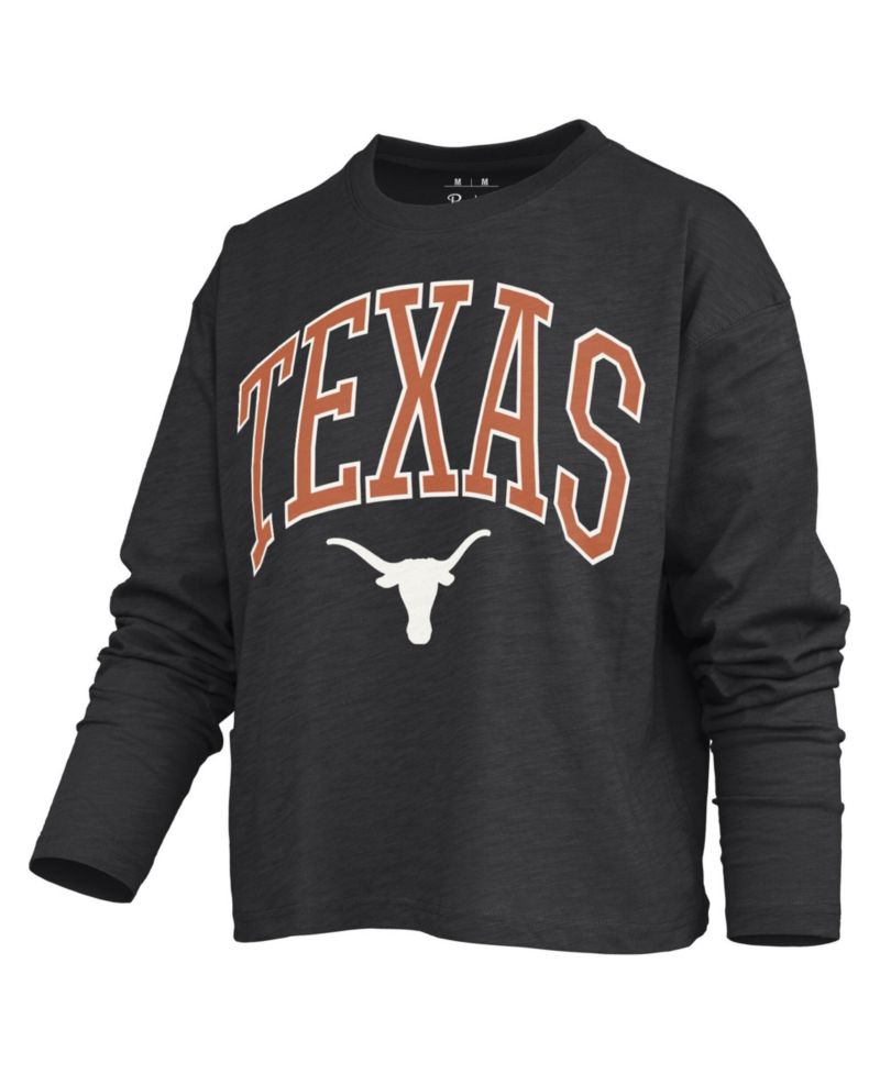 Women's Texas Longhorns Motley Boxy Waist-Length Burnout Long-Sleeve T-Shirt