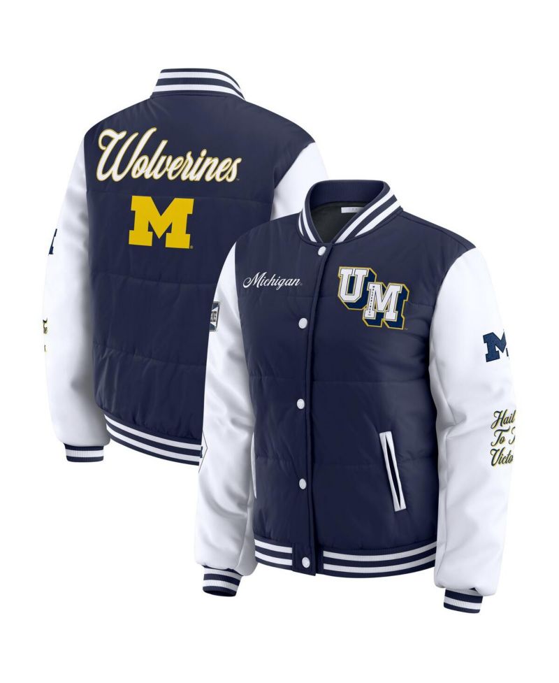 Women's Navy Michigan Wolverines Varsity Puffer Jacket