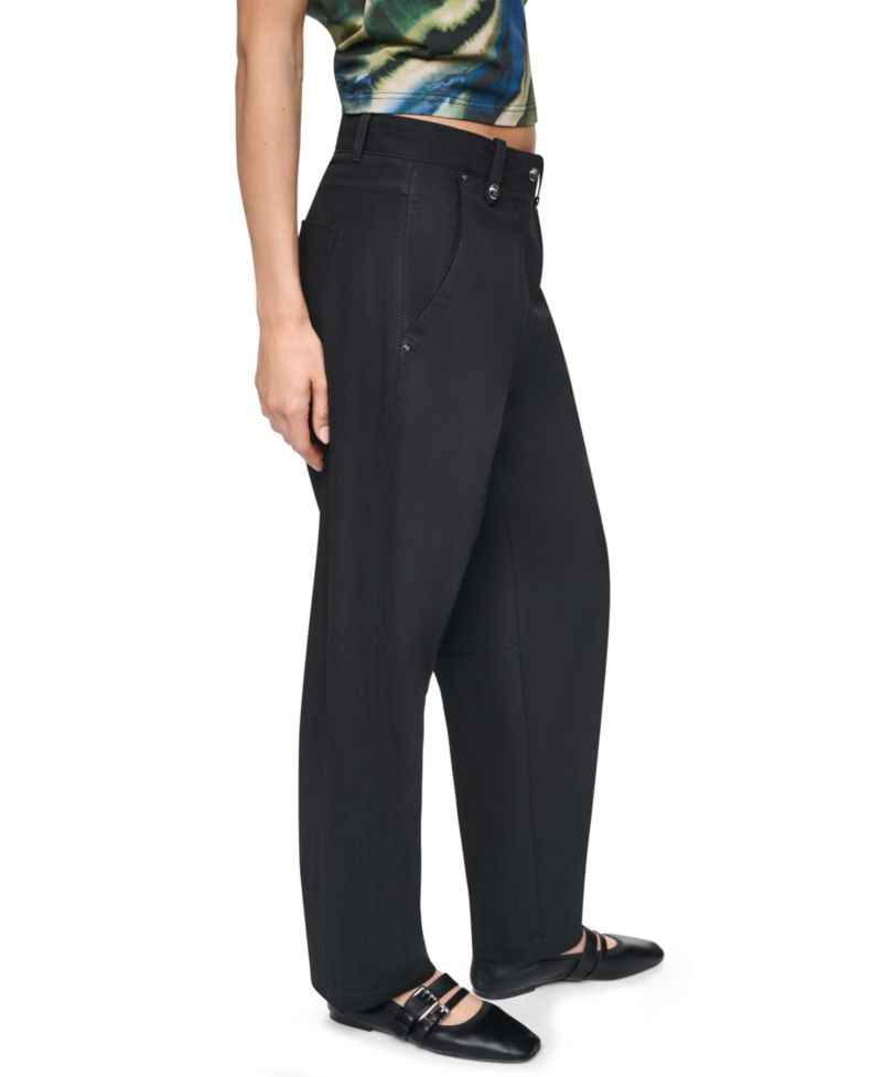 Women's Barrel-Leg Sanded Twill Mid-Rise Pants