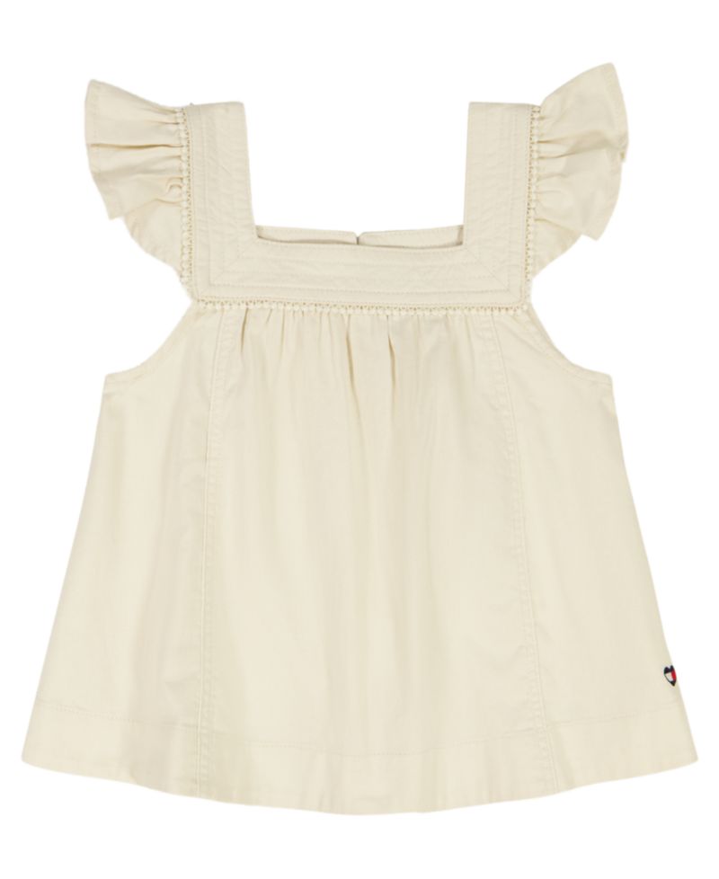 Girls' 7-16 Twill Ruffle-Sleeve Top